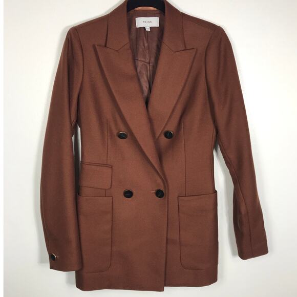 Reiss Finley Double Breasted Textured Twill Rust Brown Blazer Womens Office Work - Picture 2 of 15